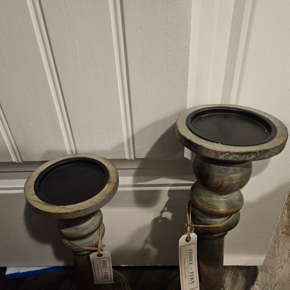 Fiddle + Fern Wooden Candle Holders Set of 2 Rustic Farmhouse Decor - Picture 5 of 10